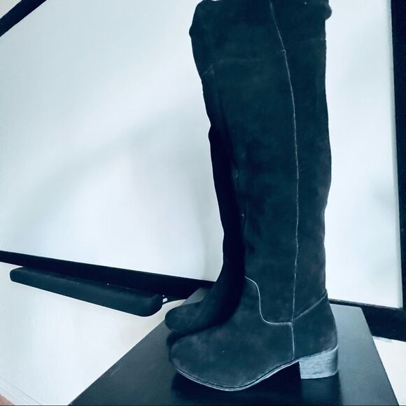 Steve Madden Tyga Suede Leather Black Over the Knee Boots 1.75” Block Heel Sz. 8 - Picture 11 of 16